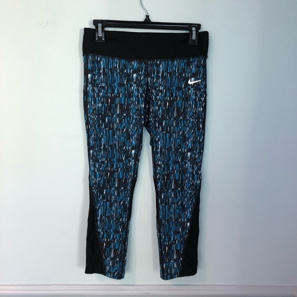 Nike Dri-Fit Running Blue & Black Capris Size Small - Picture 1 of 10